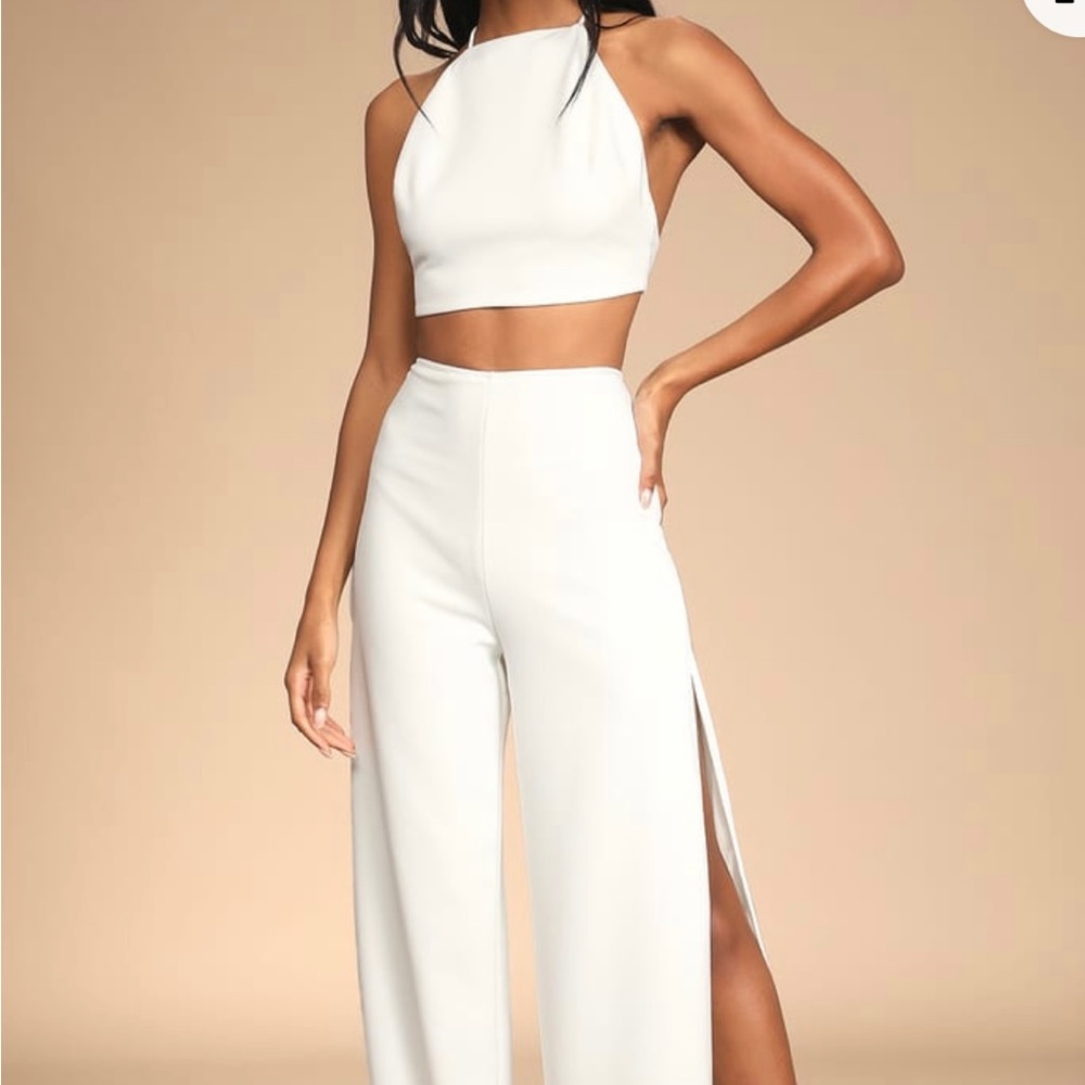 Ivory Tie-Back Wide-Leg Two-Piece Jumpsuit